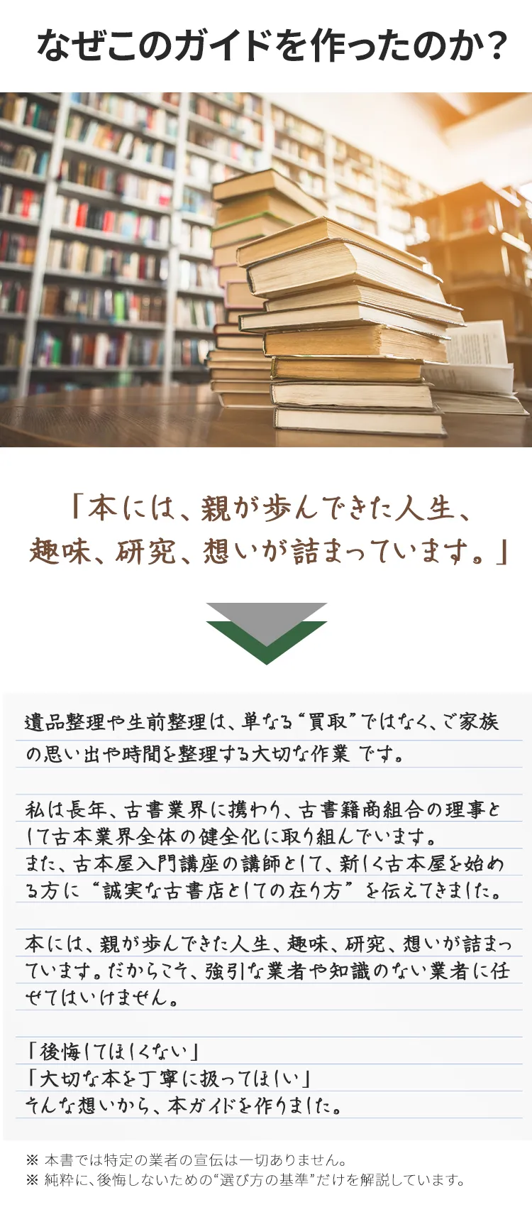 遺品整理で大切な本を丁寧に扱ってほしいという著者の想い